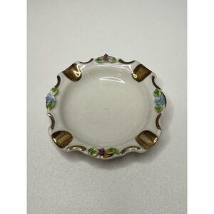 Vintage Dresden Floral Porcelain Ashtray Trinket Dish Gold Trim 3x3"